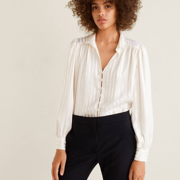 NWT Mango Satin Striped Button Down Blouse - Picture 2 of 8